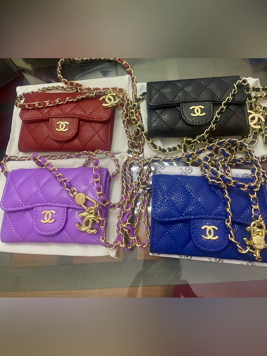 CHANEL Handbags - 🥰♥️ Chanel Blue White Pink Mini Quilted Bag with Gold Chain
